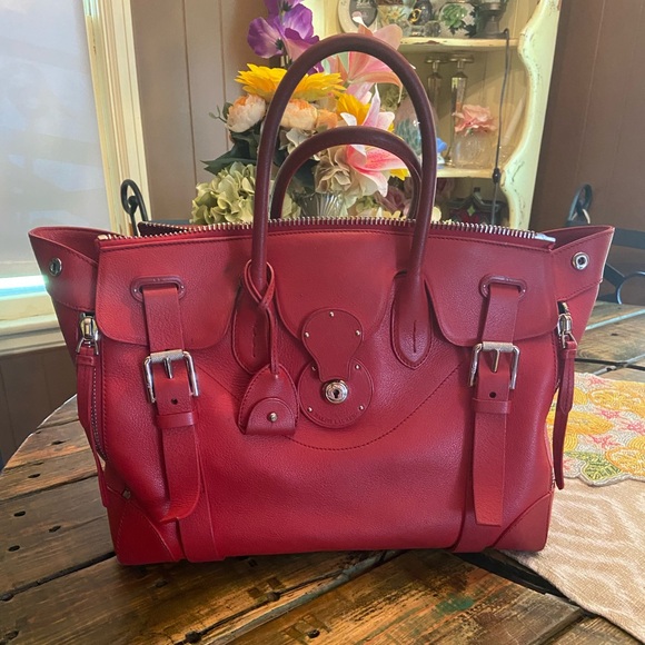 Authentic Ralph Lauren Red Ricky Lambskin Leather Bag BROKEN ZIPPER - Picture 3 of 12